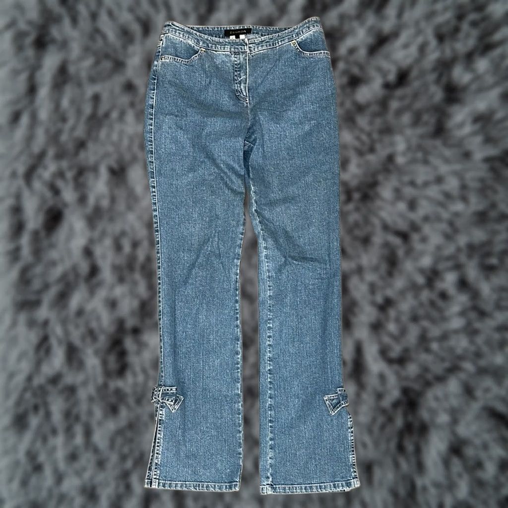Escada ESCADA Denim Bow Split Hem Jeans 38 (US 8) Blue Women 8 Regular Flared Jeans Size 30" / US 8 / IT 44 - 1 Thumbnail