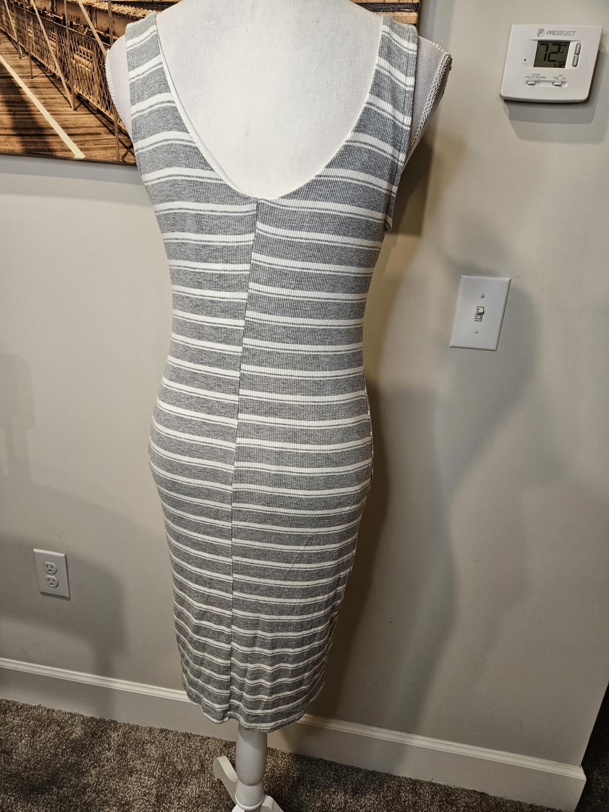 Designer Papaya Stylish Striped Zip-Front Ribbed Dress #107 Size L / US 10 / IT 46 - 3 Thumbnail