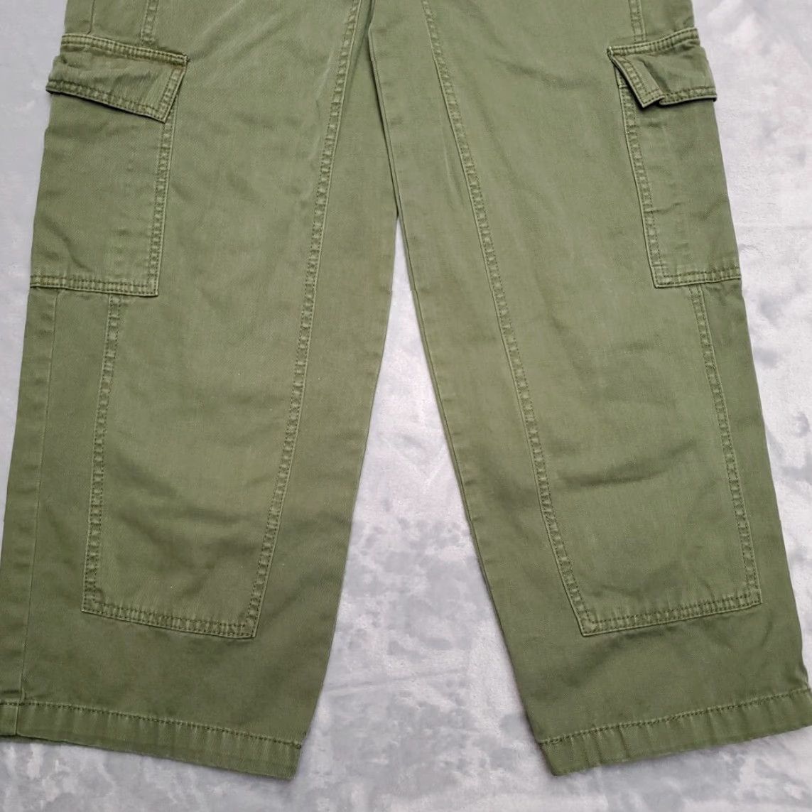 Vintage Women Pants Sz 6 Green Denim Wide Leg Button Fly 90s Retro Y2K Cargo Double Knee Cotton Jeans Tailored? Size 28" / US 6 / IT 42 - 2 Thumbnail