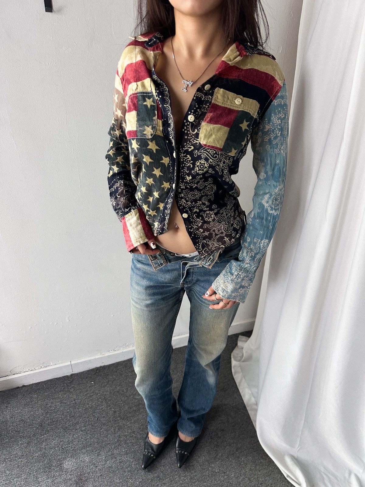 Denim & Supply Ralph Lauren RLR Denim Supply Military American Flag Patchwork Shirt Size XS / US 0-2 / IT 36-38 - 3 Thumbnail