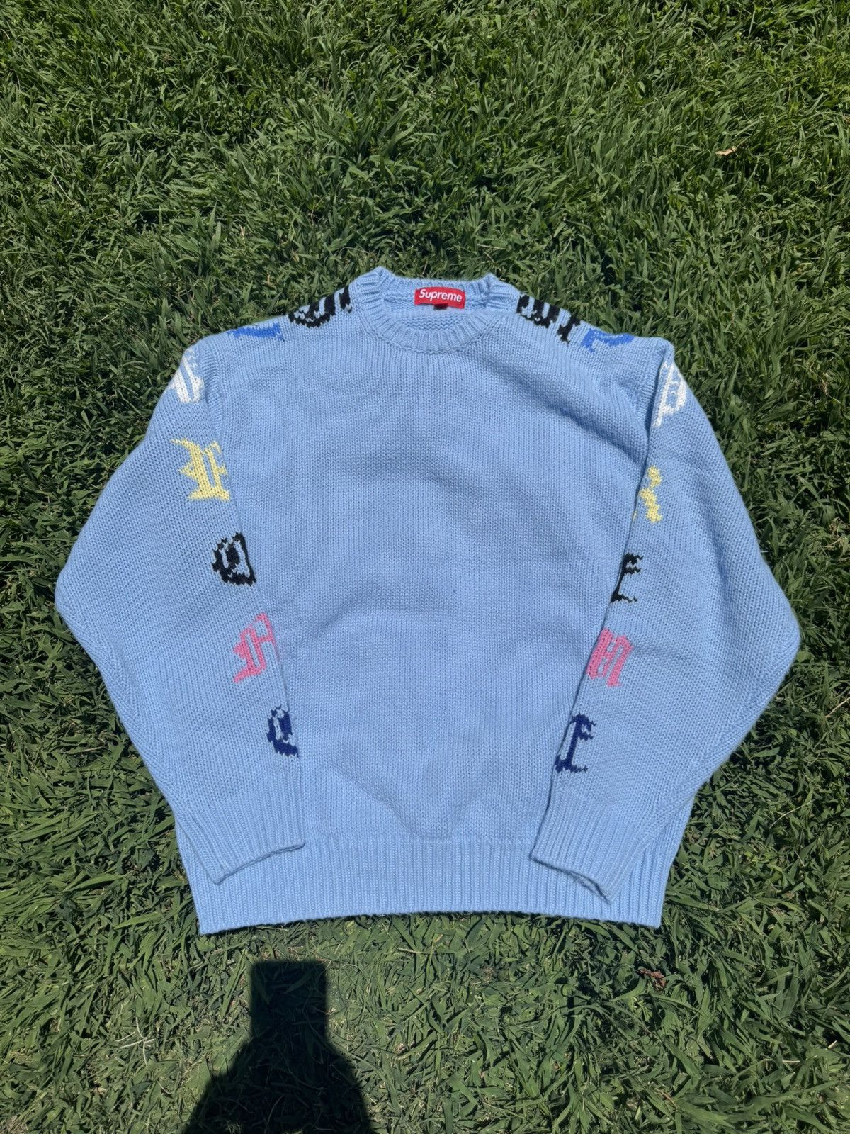 Supreme FW25 SUPREME ANGORA SCRIPT SWEATER (BLUE) (S) | Grailed