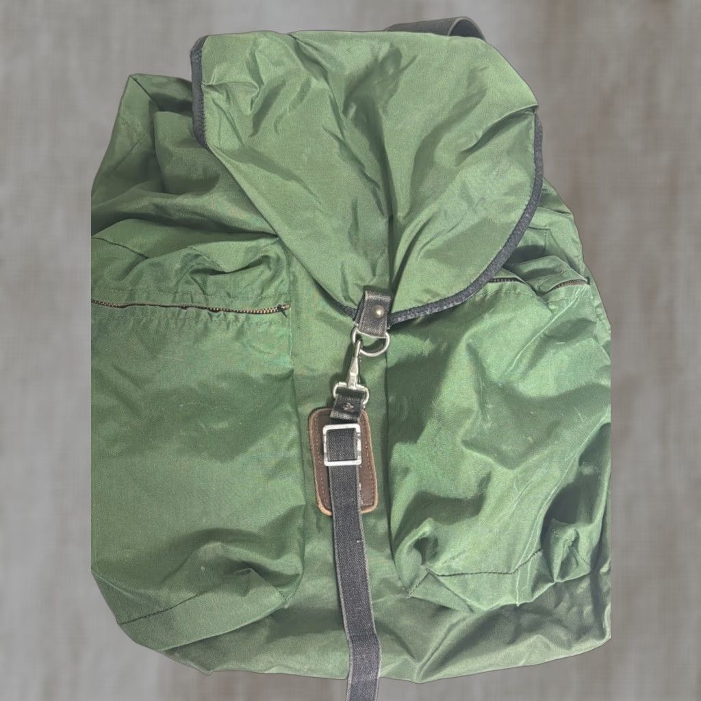 Vintage VINTAGE Backpack Men Small Green Rucksack Nylon Leather Cotton 16x16x4 Mens Green Hiking Bag Size ONE SIZE - 1 Thumbnail