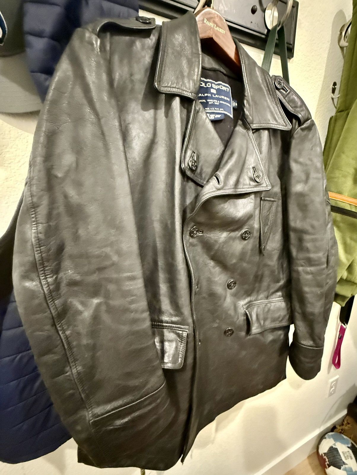 Ralph Lauren Sport “Polo Sport” Leather Peacoat – Vintage c. 1999. Perfect. Size US M / EU 48-50 / 2 - 3 Thumbnail