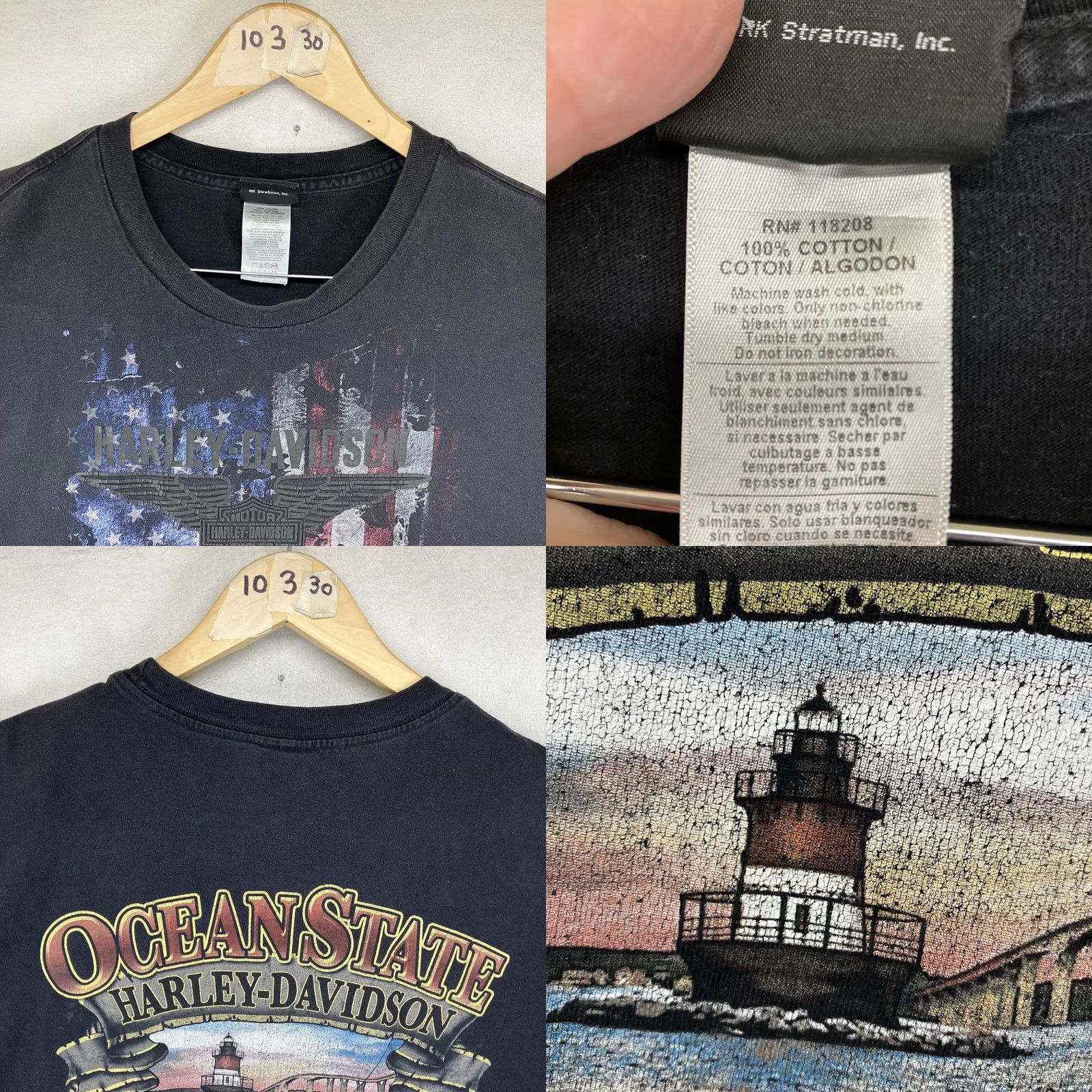 Harley Davidson Harley-Davidson Patriotic T Shirt Mens XL Black Made in USA Flag Warwick RH 2014 Size US XL / EU 56 / 4 - 9 Thumbnail