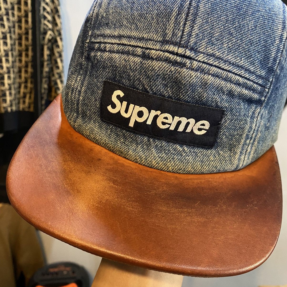 Supreme Denim Leather Visor Camp Cap Denim 2024