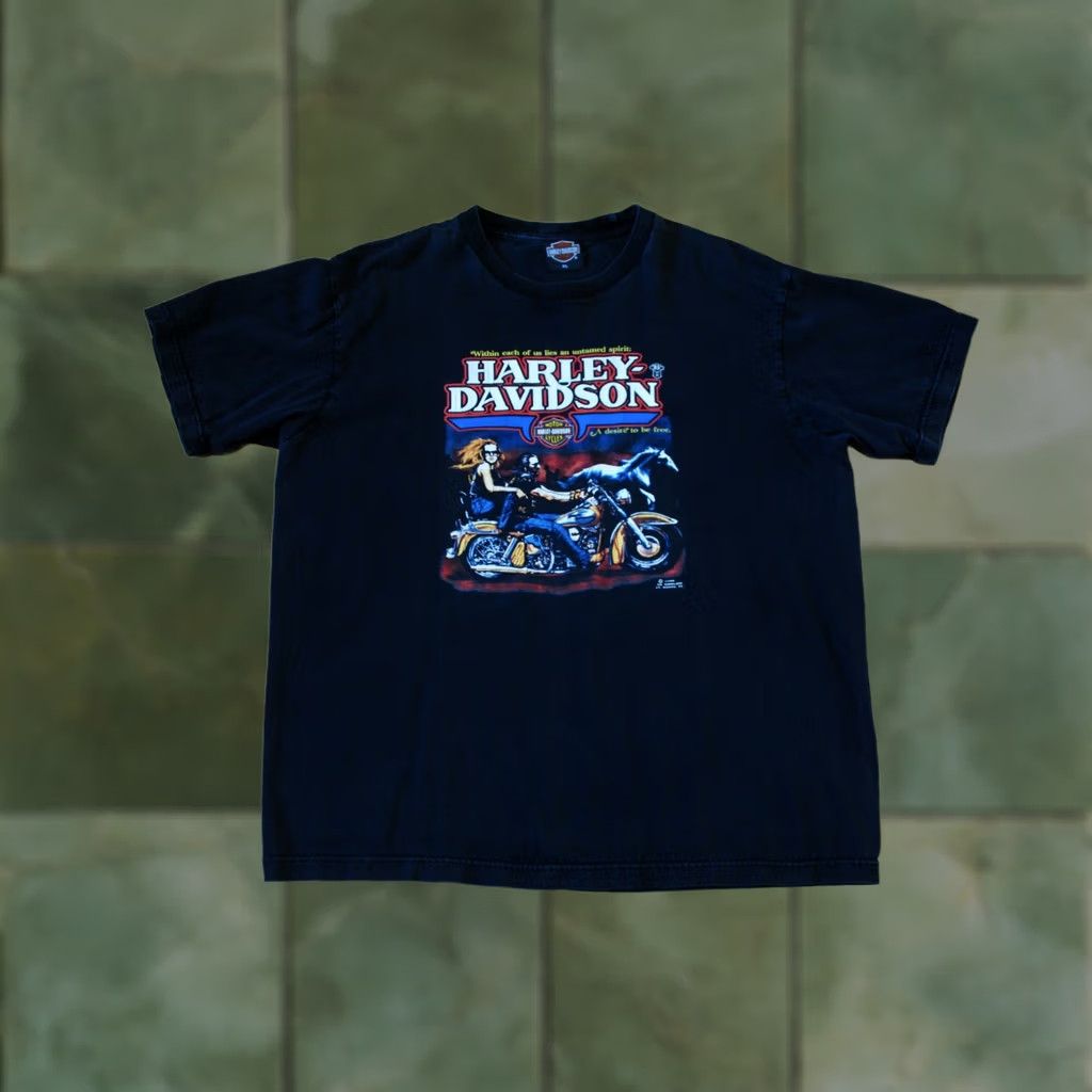 Harley Davidson VTG 1986 HARLEY-DAVIDSON 3D EMBLEM A DESIRE TO BE FREE SHIRT MADE IN USA XL Mens Harley-Davidson Shirt Black 1980s Vintage Tee Size US XL / EU 56 / 4 - 1 Thumbnail