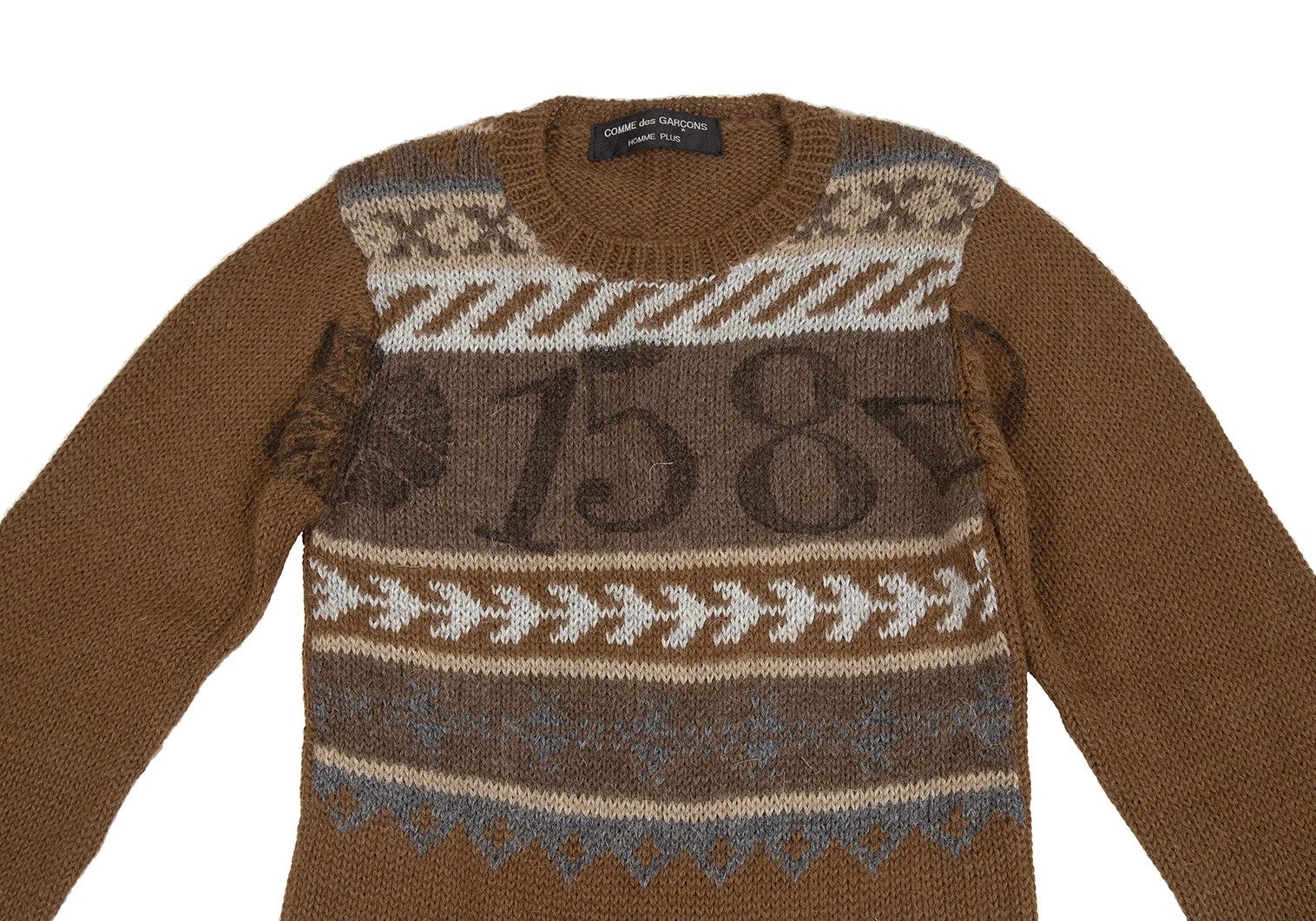 Comme des Garcons Homme Plus Sleep Number Print Wool Knit Sweater in Brown Size M Size US M / EU 48-50 / 2 - 2 Thumbnail