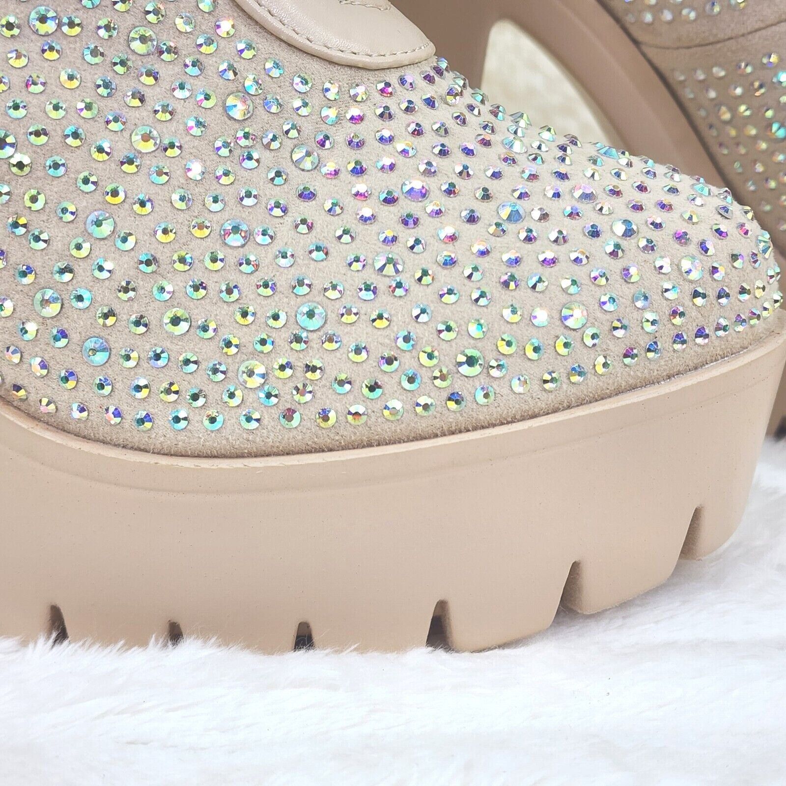 Other Barri Nude Beige Cream Rhinestone Chunky Heel Platform Ankle Size US 11 / IT 41 - 6 Thumbnail