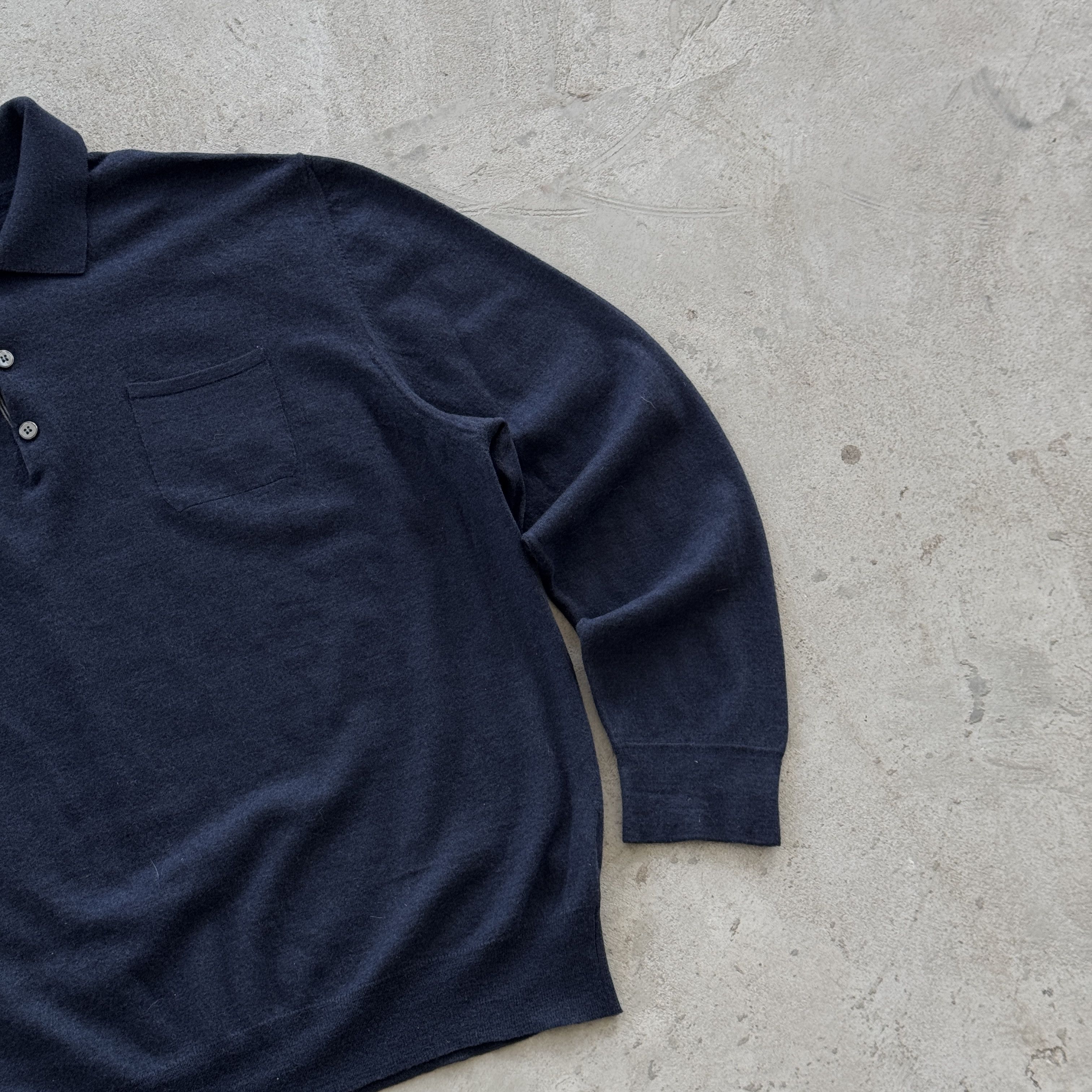 Canali Canali Exclusive Navy Long Sleeve Wool Polo Shirt Size 58 Size US M / EU 48-50 / 2 - 2 Thumbnail