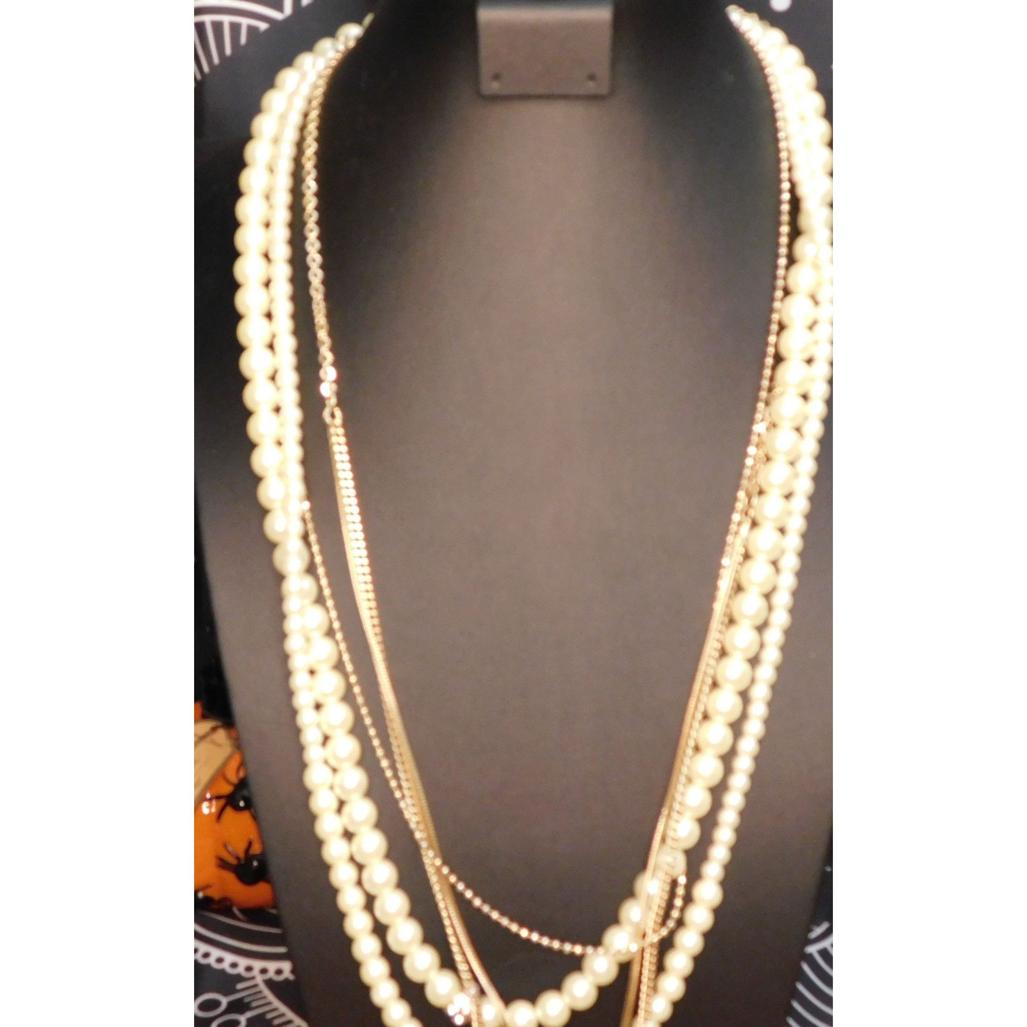 Other Multilayer Hollywood Glam Faux Pearl And Gold Tone Chain Nec Size ONE SIZE - 3 Thumbnail