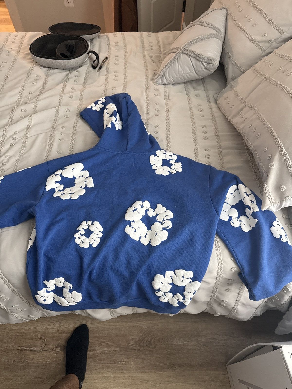 Royal blue denim tears zip up
