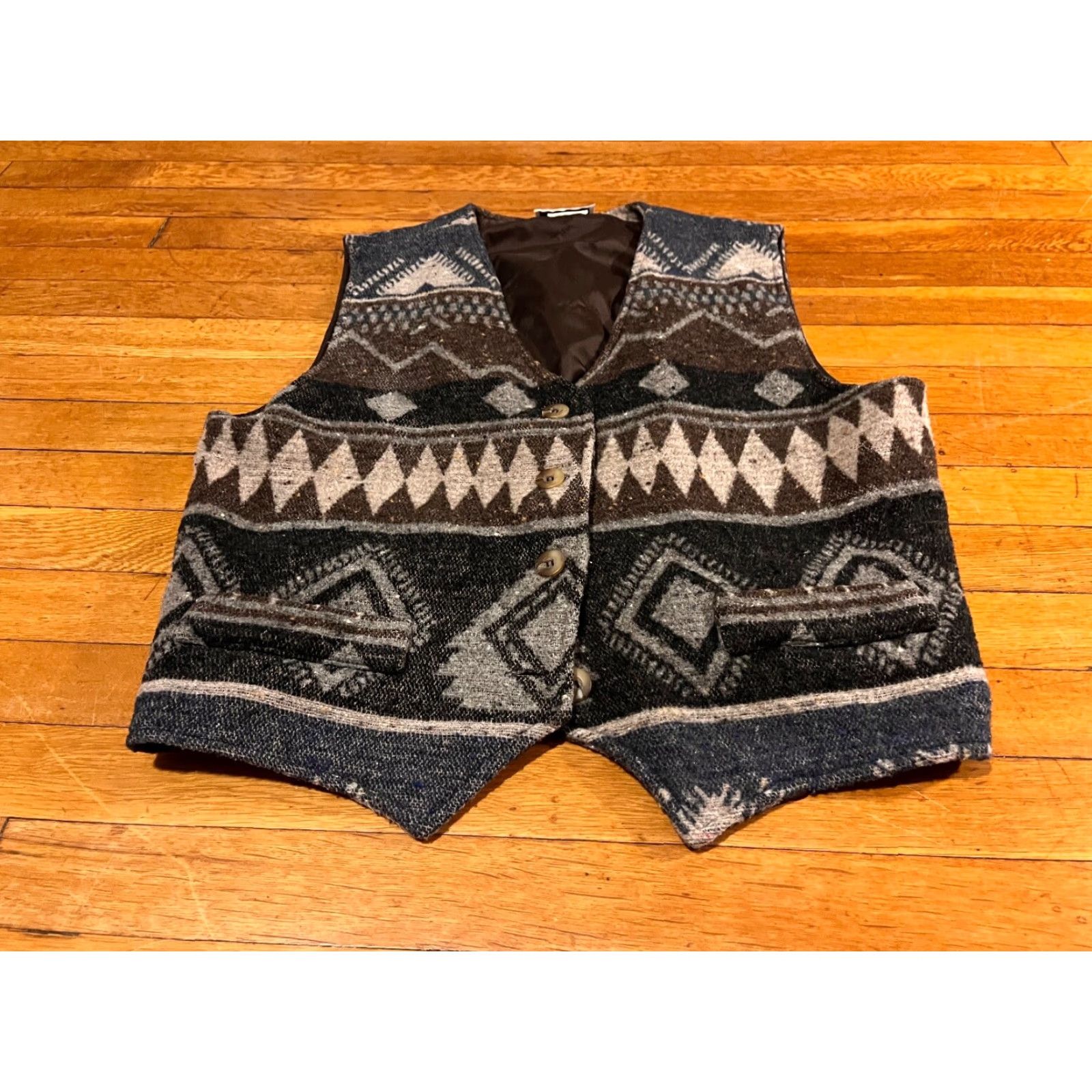 Vintage VINTAGE Au Coton Vest Womens L Brown Grey 90s Western Knit Sleeveless V-Neck Hoodie? Size L / US 10 / IT 46 - 2 Thumbnail
