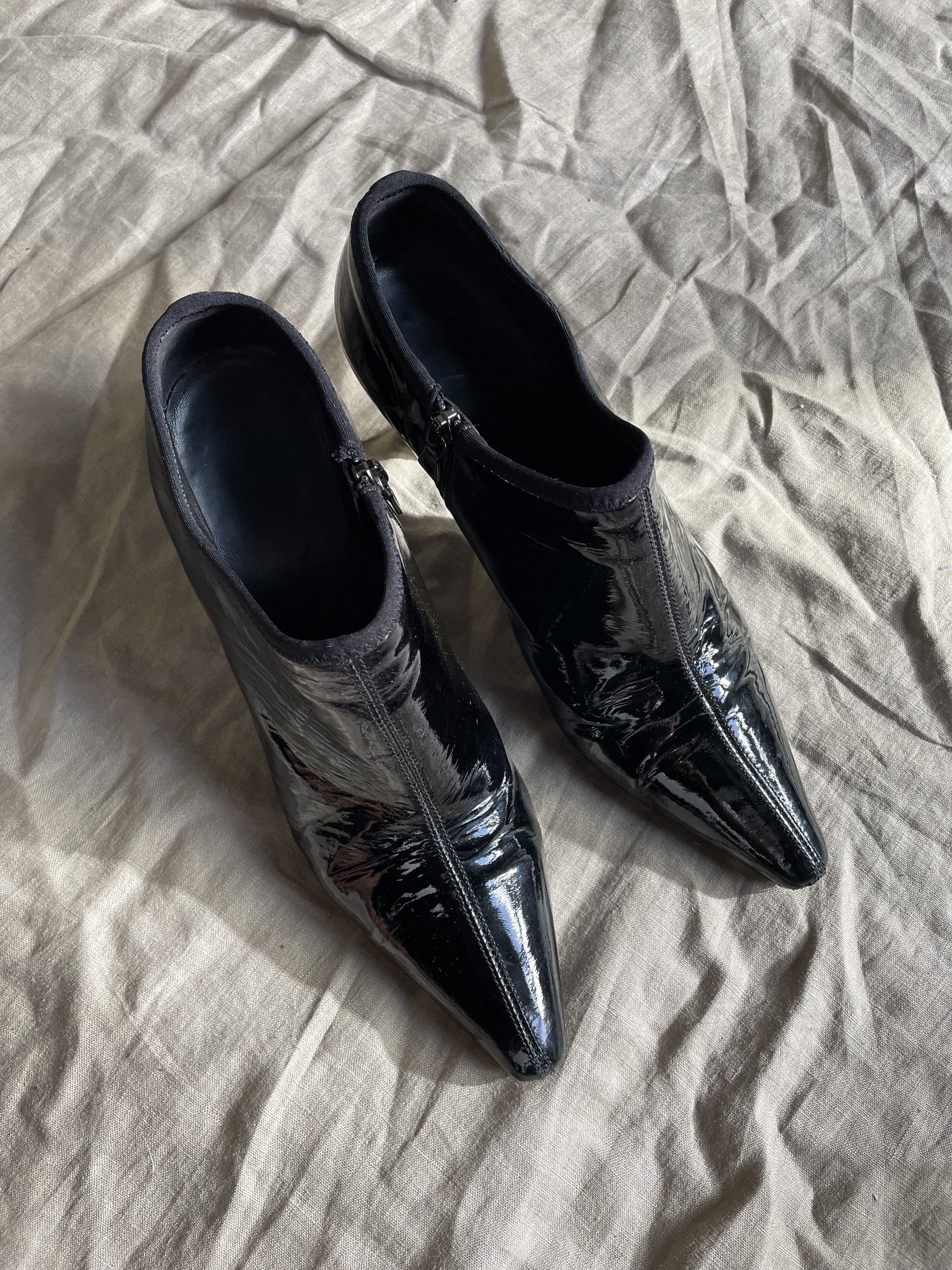 Prada Prada Patent Leather Pointed Toe Heel Low Boots 7807AC Size US 7.5 / IT 37.5 - 2 Thumbnail