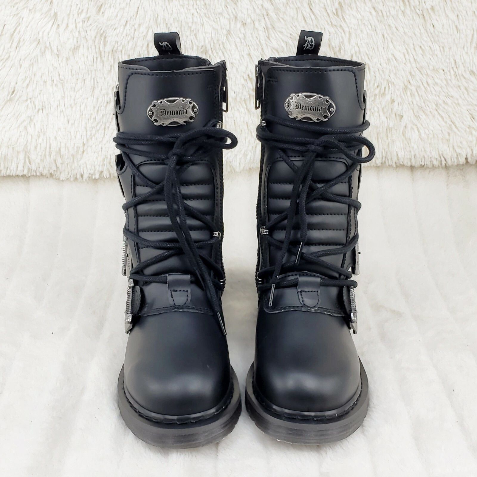 Other DEMONIA Bolt 265 Goth Combat Biker Ankle Boots Black Matte M Size US 13 / EU 46 - 9 Thumbnail
