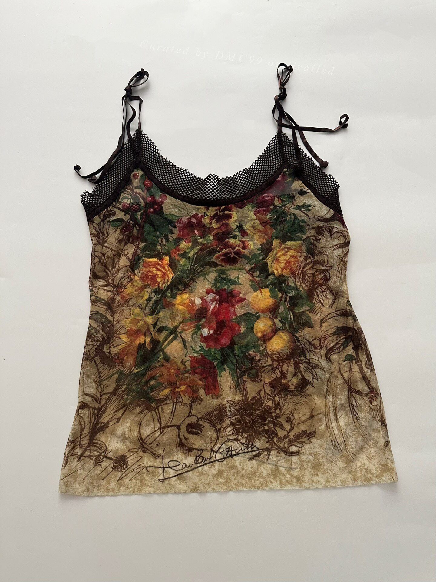 Jean Paul Gaultier Jean Paul Gaultier 1999 Floral Fruit Print Mesh Camisole Size S / US 4 / IT 40 - 1 Thumbnail