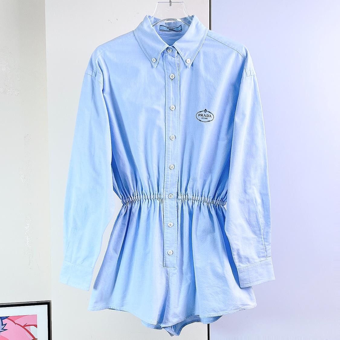 Prada Prada Logo Cotton Poplin Romper Size 36 Size 25" / US 0 / IT 36 - 1 Thumbnail