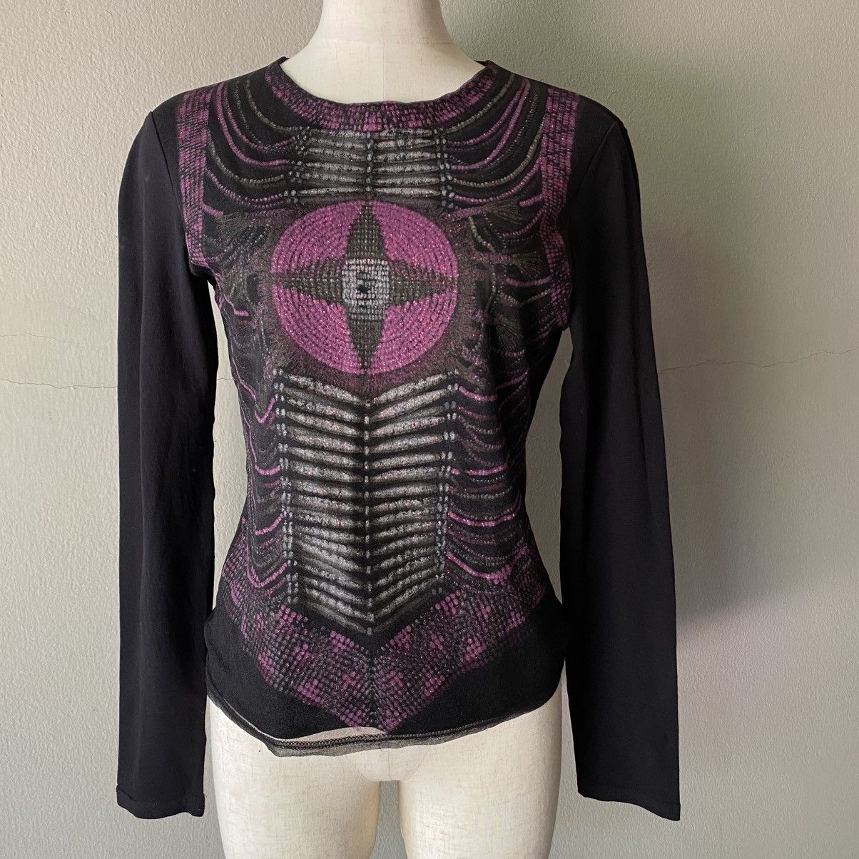 Morgan Homme MORGAN Y2K Black Sheer Top with Purple Graphic Print Size S / US 4 / IT 40 - 15 Thumbnail