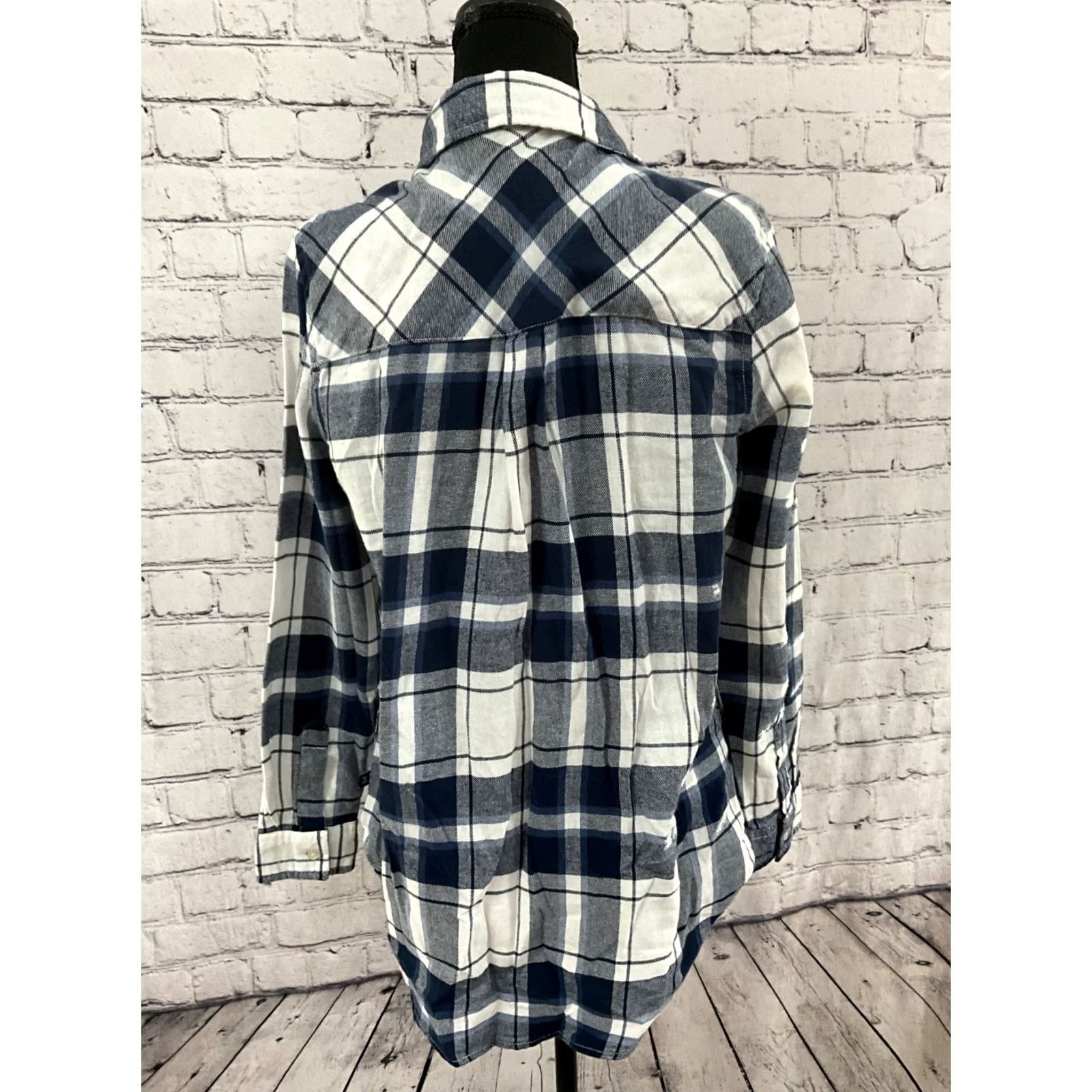 Gap GAP WOMENS FLANNEL SHIRT SMALL BLUE BUTTON-UP Pockets Casual Basic 100% Cotton Size S / US 4 / IT 40 - 5 Thumbnail