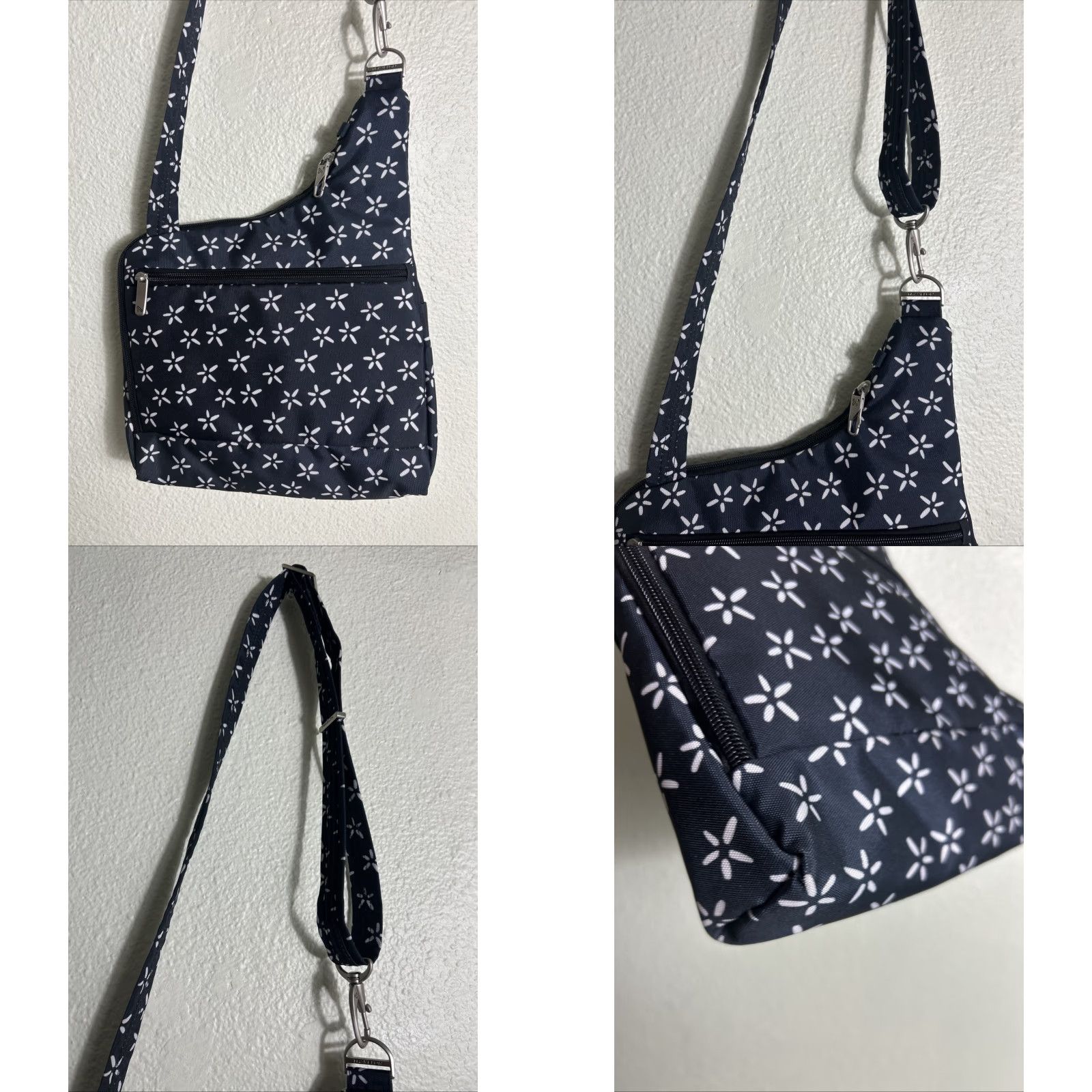 Vintage Travelon Crossbody RFID Travel Bag Women Floral Black White 11x11x2 Size ONE SIZE - 10 Thumbnail