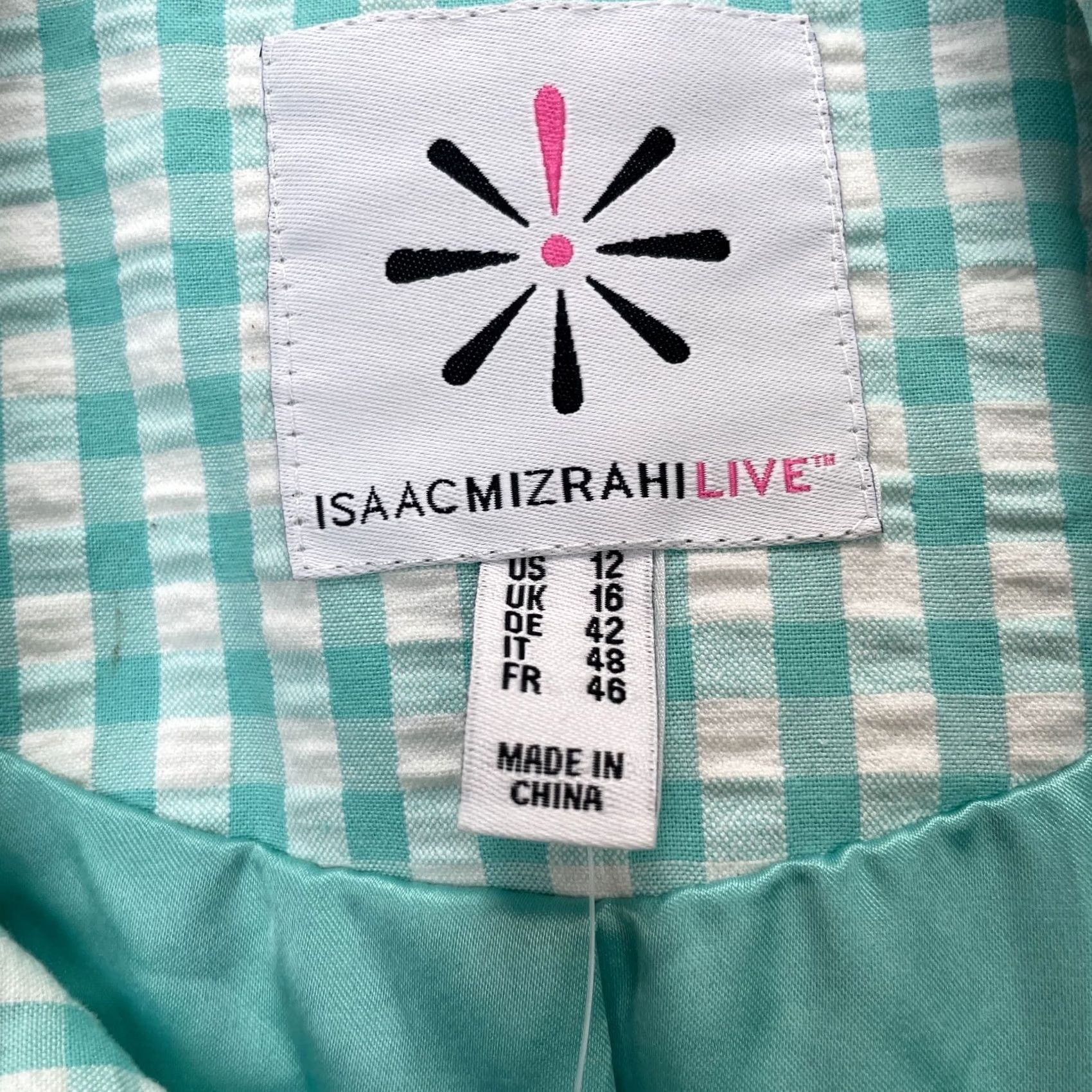 Isaac Mizrahi Isaac Mizrahi Jacket Womens 12 Blue Teal Aqua Coat Zip Stretch Asymmetrical Motorcycle Checked Casual City Womens World Size XL / US 12-14 / IT 48-50 - 3 Thumbnail