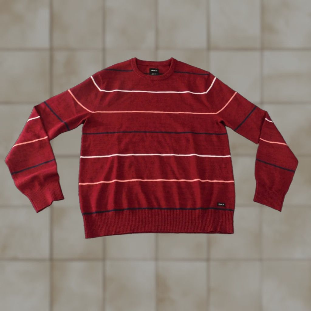 RVCA RVCA Mens Sweater Long Sleeve Crew Neck Red Knit Pullover Striped Cotton Logo Open-Knit Basic Regular Size S Mens Size US S / EU 44-46 / 1 - 1 Thumbnail