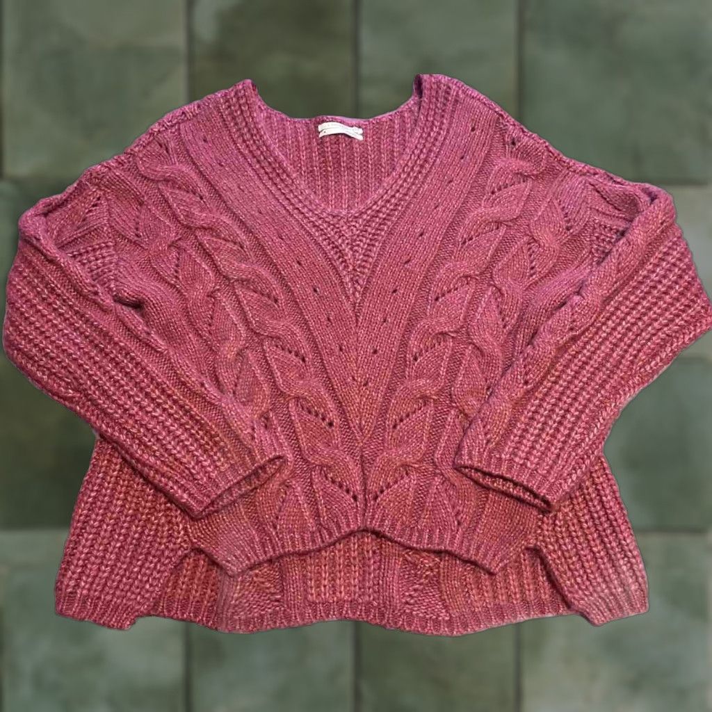Anthropologie Anthropologie Sweater Cable-Knit V-Neckline M Burgundy Women Pullover Size M / US 6-8 / IT 42-44 - 1 Thumbnail