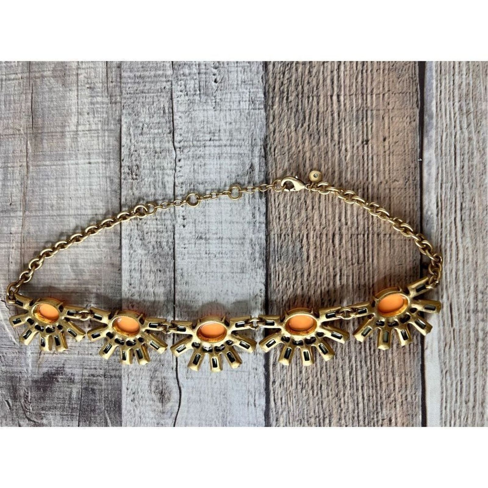 J.Crew J. Crew Gold Crystal Pave Peach Collar Statement Necklace Size ONE SIZE - 6 Thumbnail