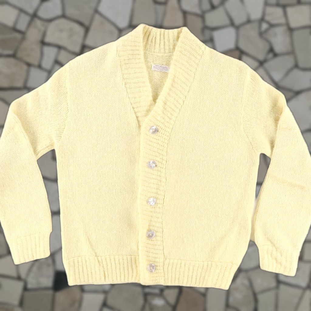 Vintage VTG 70s Acrylic Cardigan Yellow Men's L Shirt Sweater V-Neck Long Sleeve Mens Size US L / EU 52-54 / 3 - 1 Thumbnail