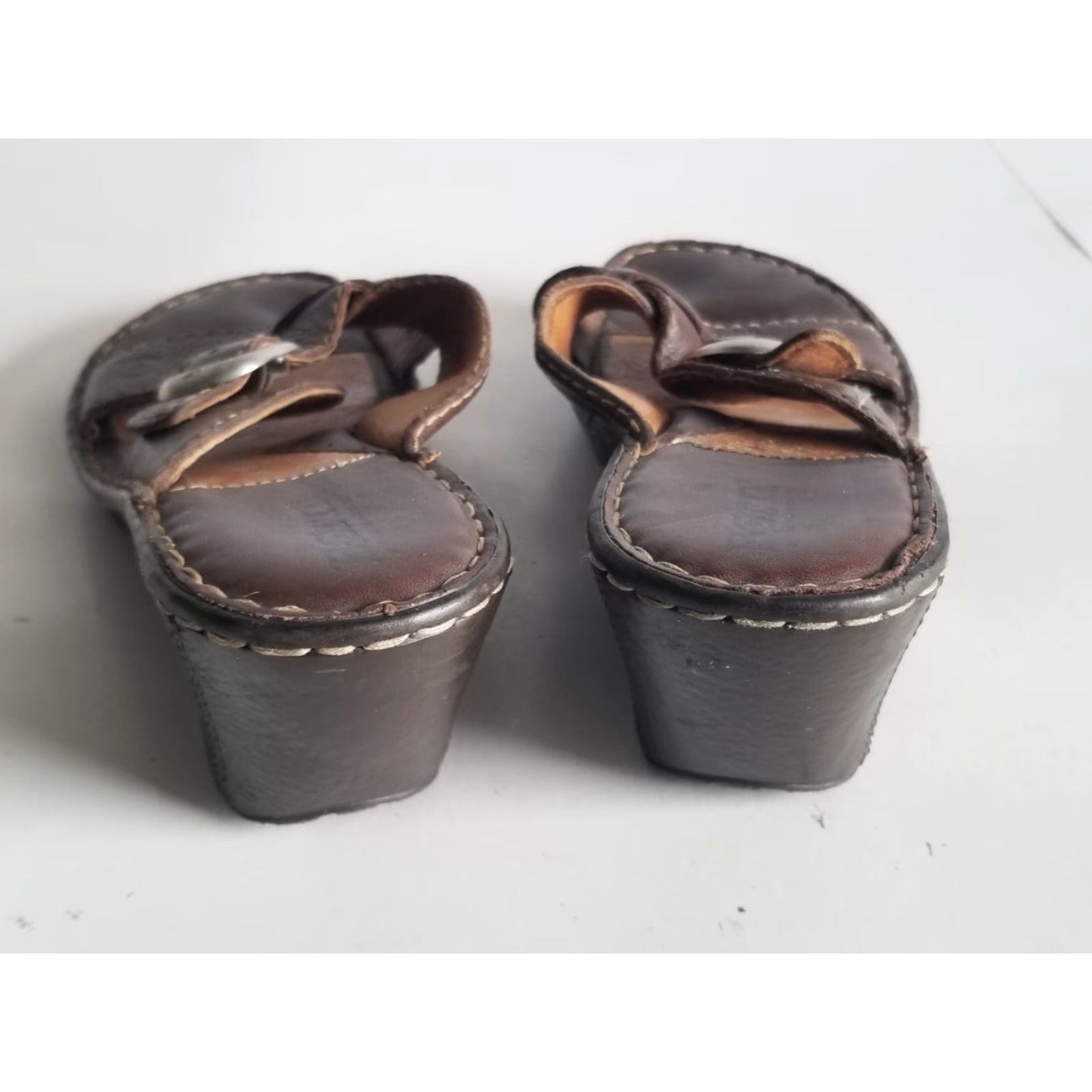 Born Born Sandals Womens 9 Light Brown Leather Wedge Slip On Sandal Size US 9 / IT 39 - 3 Thumbnail