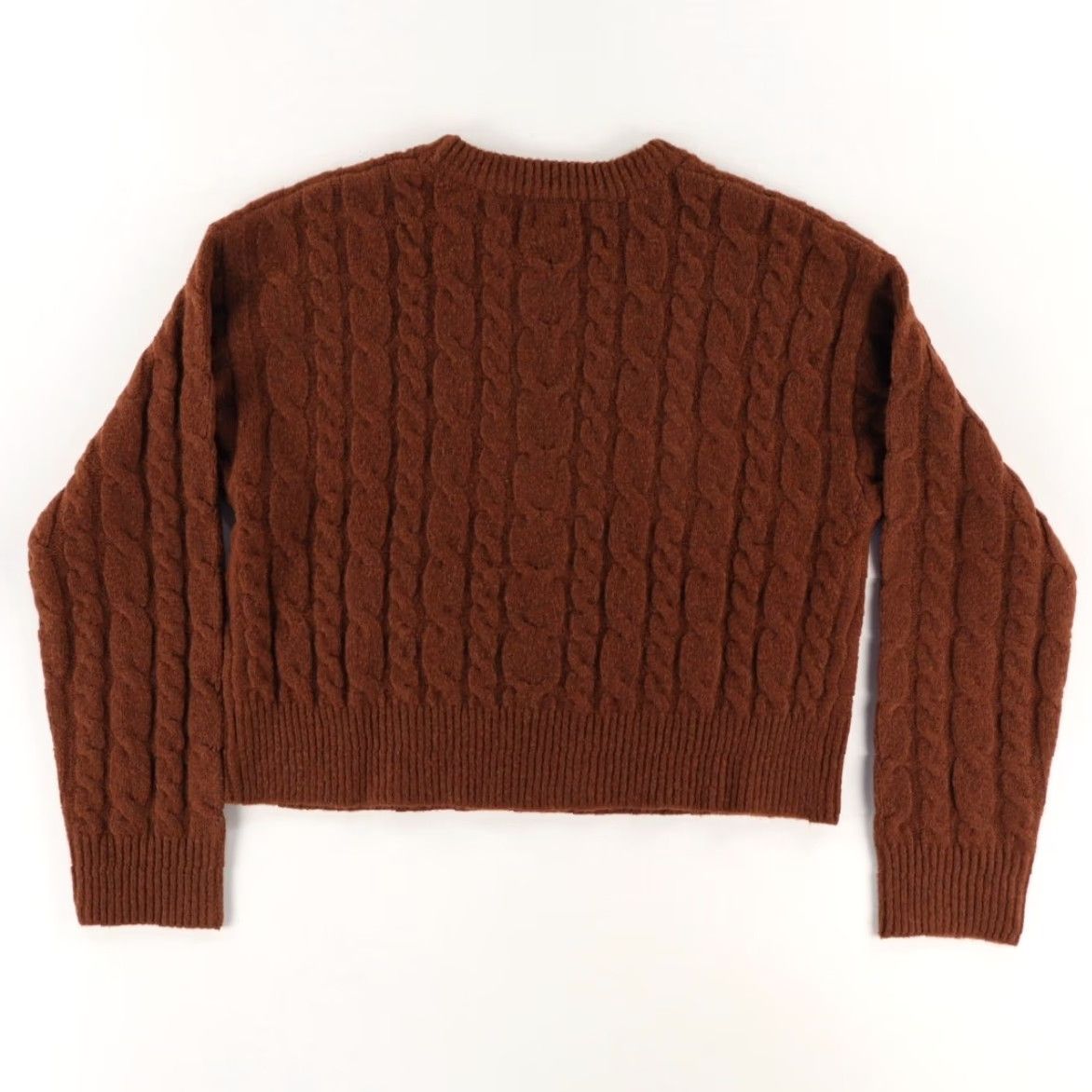 Vintage A new Day Cable Knit Crop Stretch Sweater Brown Women's L Shirt Size L / US 10 / IT 46 - 4 Thumbnail