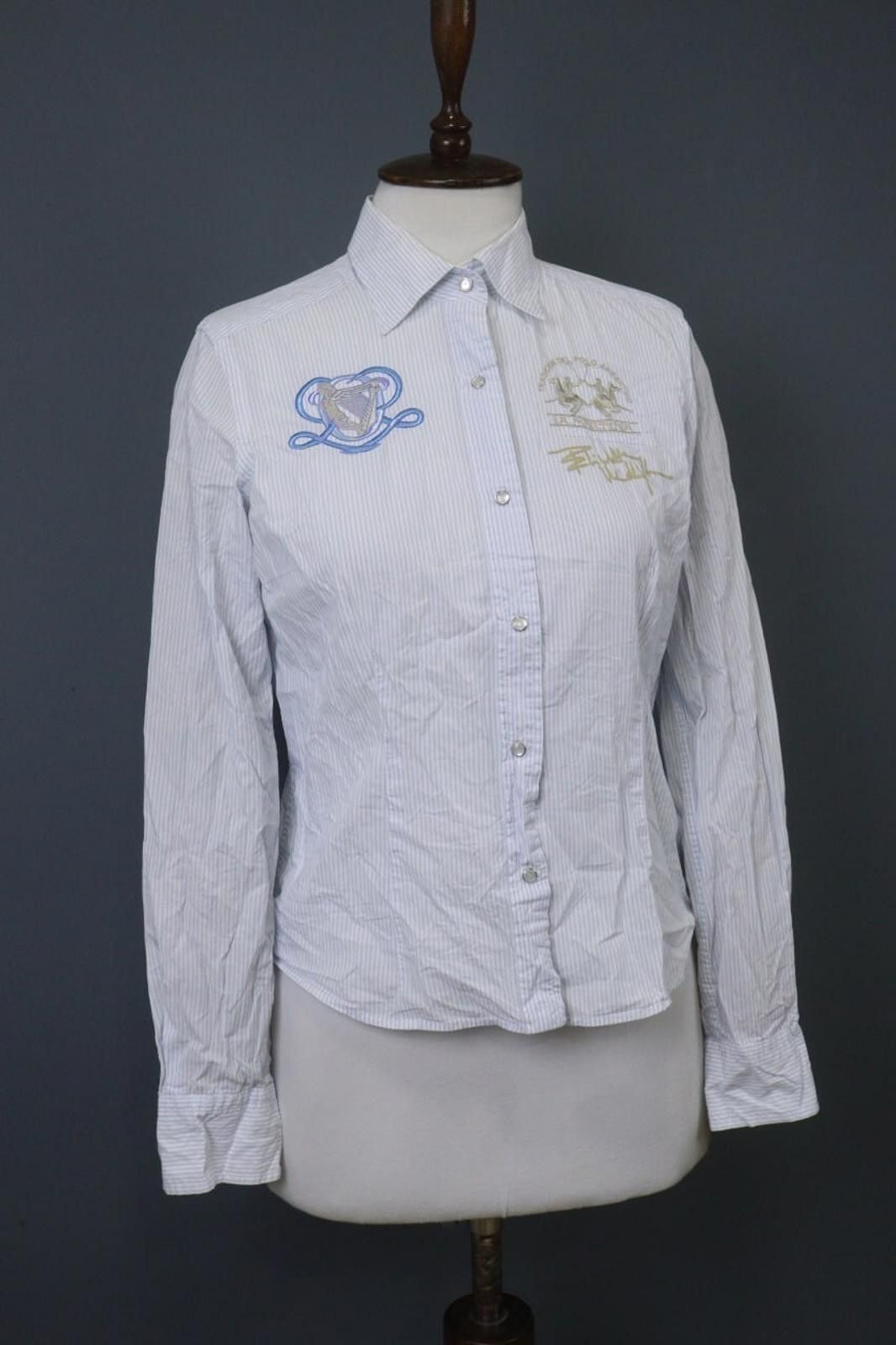La Martina La Martina White Blue Striped Snap Front Short Top Size L Size L / US 10 / IT 46 - 8 Thumbnail