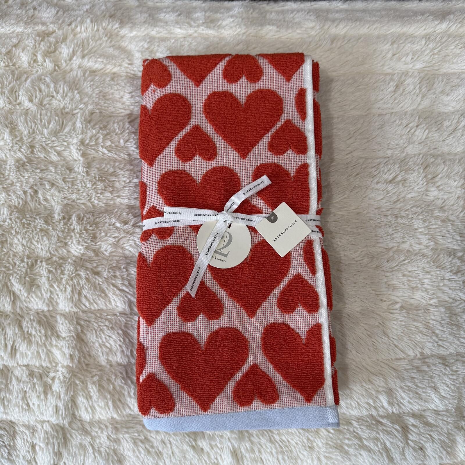 Other Anthropologie Heart Patterned Bath Towels Set - Red & Blue Size ONE SIZE - 1 Thumbnail