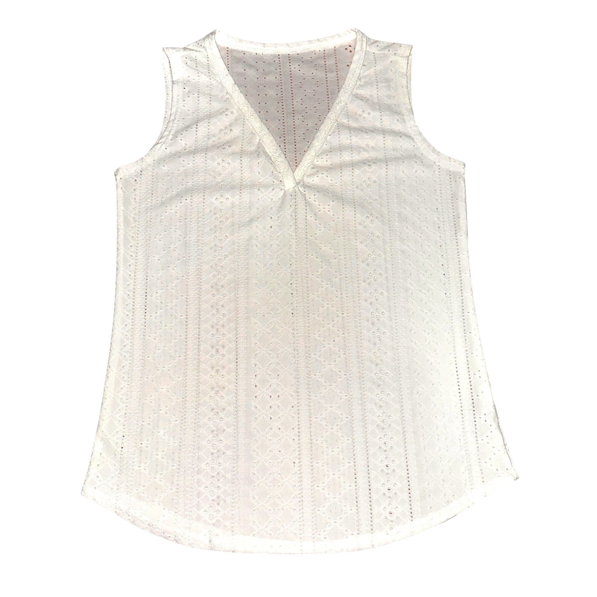 Other CCC Medium White Sleeveless V Neck Eyelet Pattern Polyester Size M / US 6-8 / IT 42-44 - 5 Thumbnail