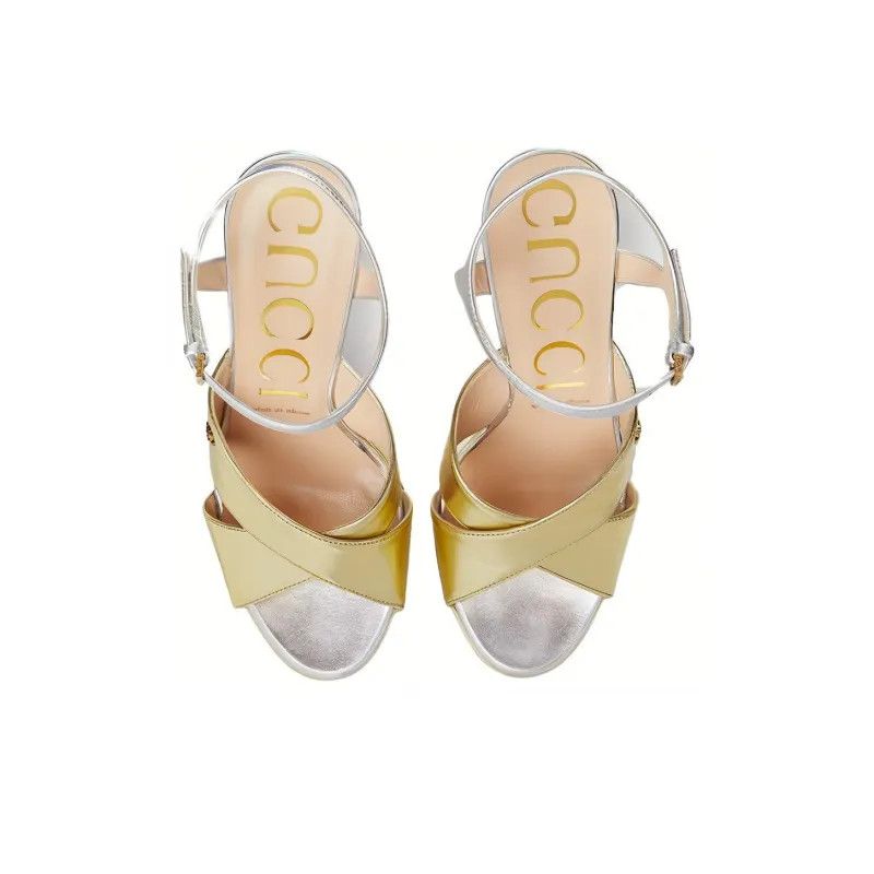 Gucci o1s1wg110225 Women's Platform Sandals in Golden & Silver Size US 11 / IT 41 - 5 Thumbnail
