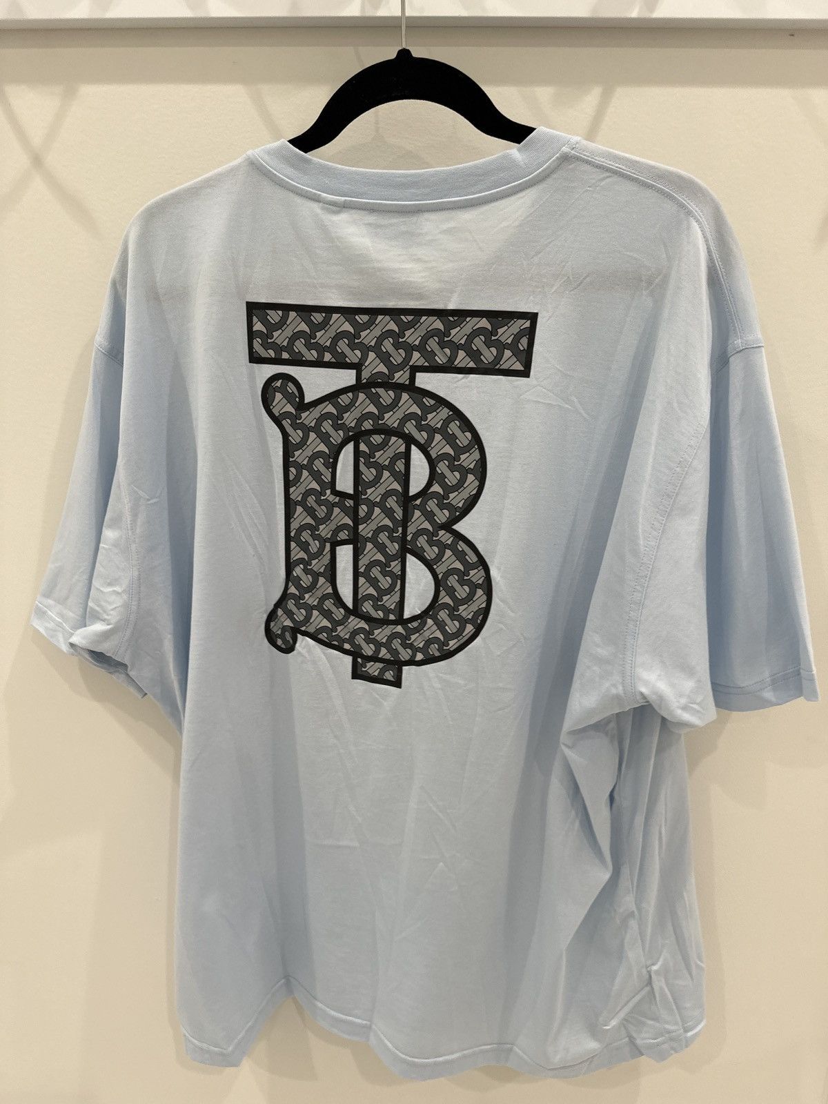 Burberry Back Monogram Motif Cotton Oversized T-shirt Sky Blue Size US XL / EU 56 / 4 - 1 Thumbnail