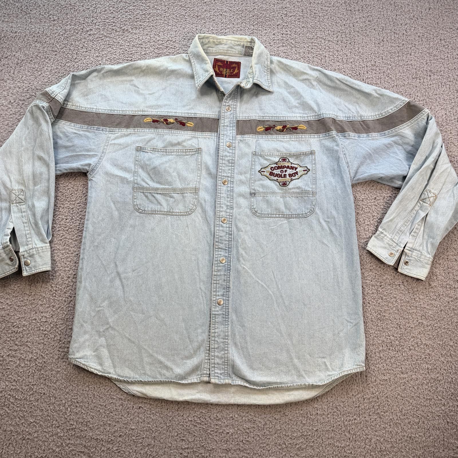 Bugle Boy Vintage 90s Bugle Boy Denim Western Shirt Embroidered Size US XL / EU 56 / 4 - 1 Thumbnail