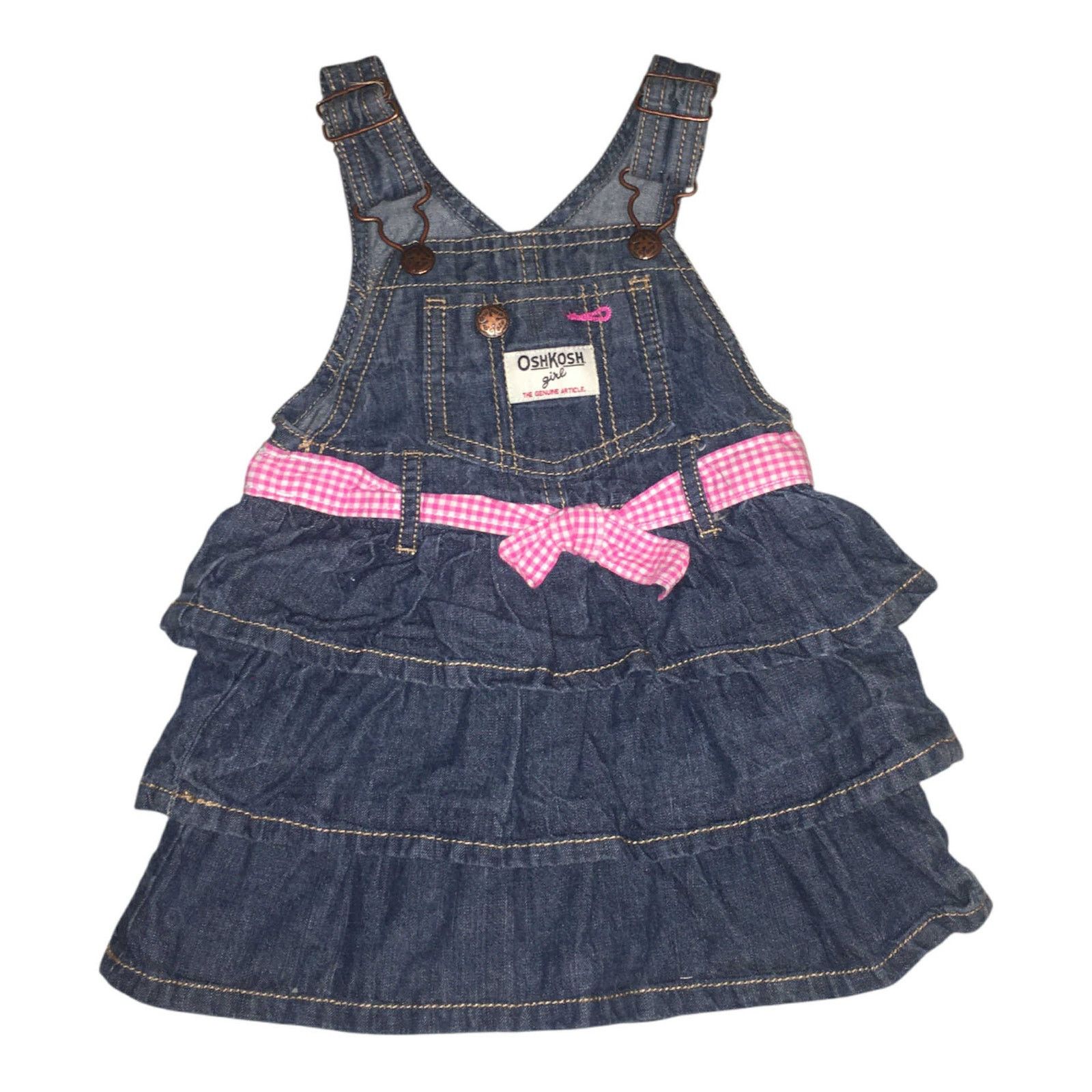 Other OshKosh B’gosh Denim Jumper Dress Ruffle Pink Overalls 12M Size S / US 4 / IT 40 - 4 Thumbnail