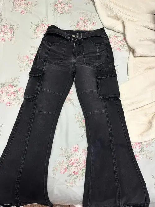 Jean Black Flare Slim Jeans Multiple Pockets Size US 34 / EU 50 - 3 Thumbnail