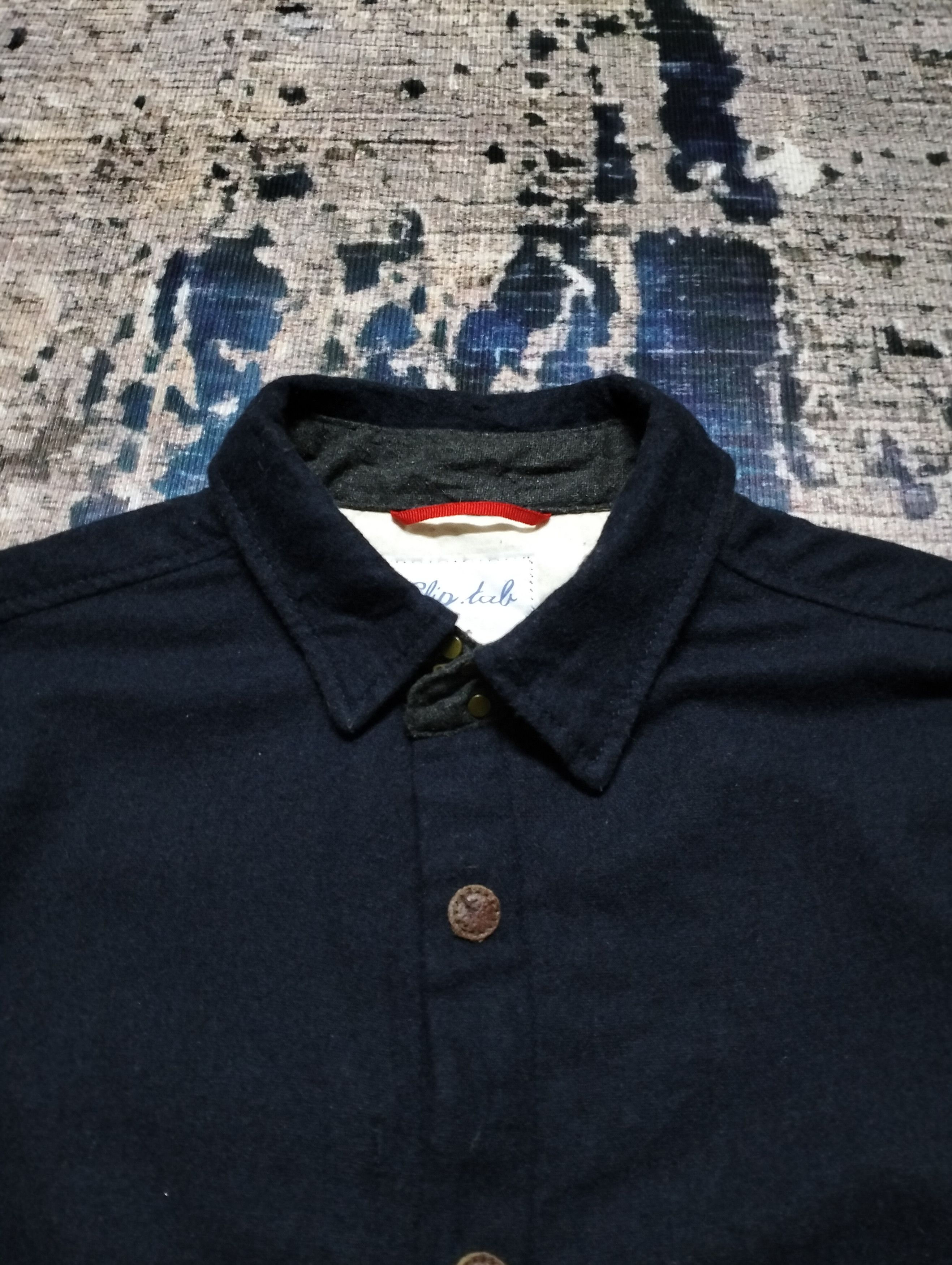 Japanese Brand Clip.Tab Marine Peche Wool Shirt Button Down Leather Part Size US S / EU 44-46 / 1 - 4 Thumbnail