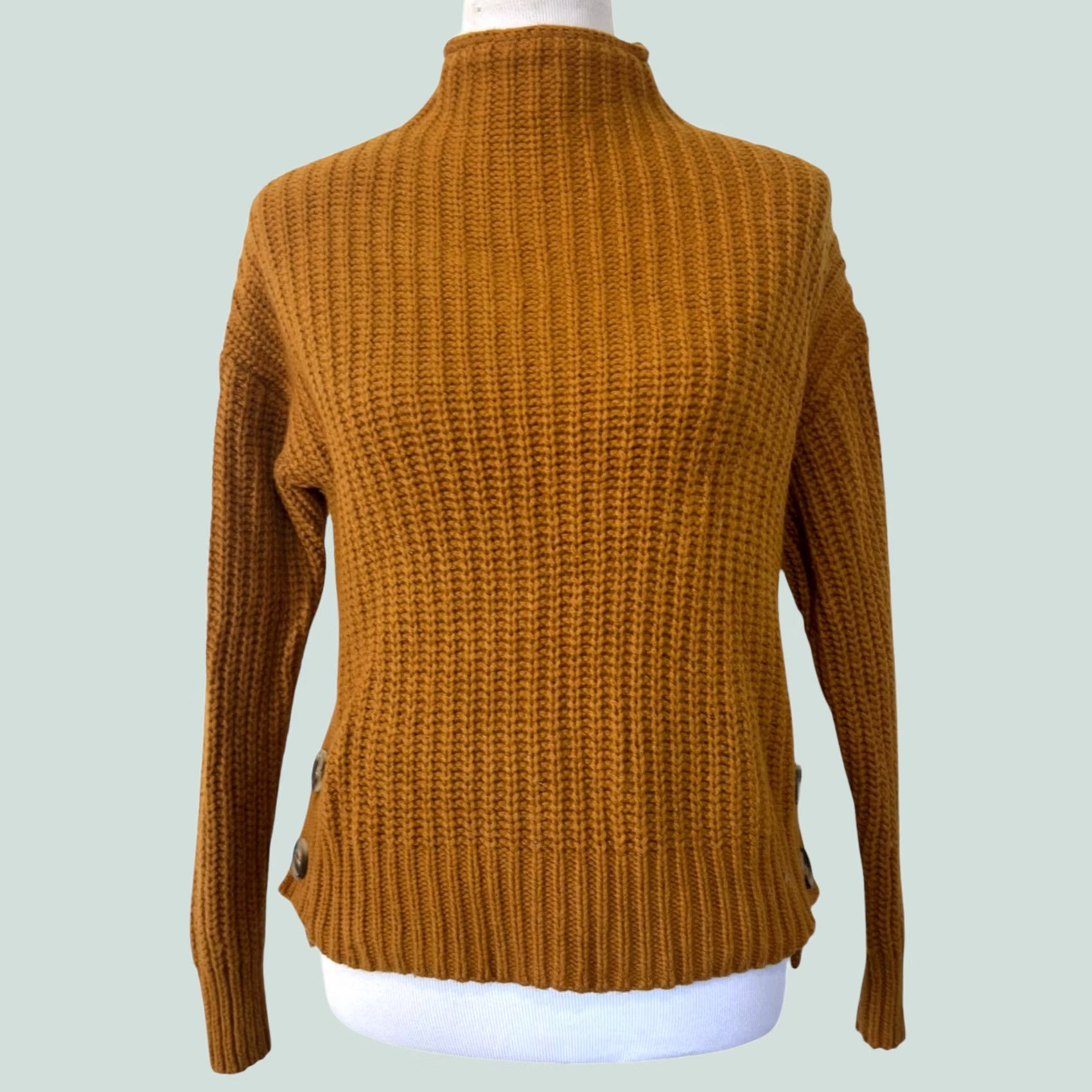 Madewell Madewell Sweater Women’s Chunky-Knit Mock Neck Side Button Cotton Wool Sz S Yellow Pullover Casual Winter Fall Womens Sized Regular Hoodie? Size S / US 4 / IT 40 - 1 Thumbnail
