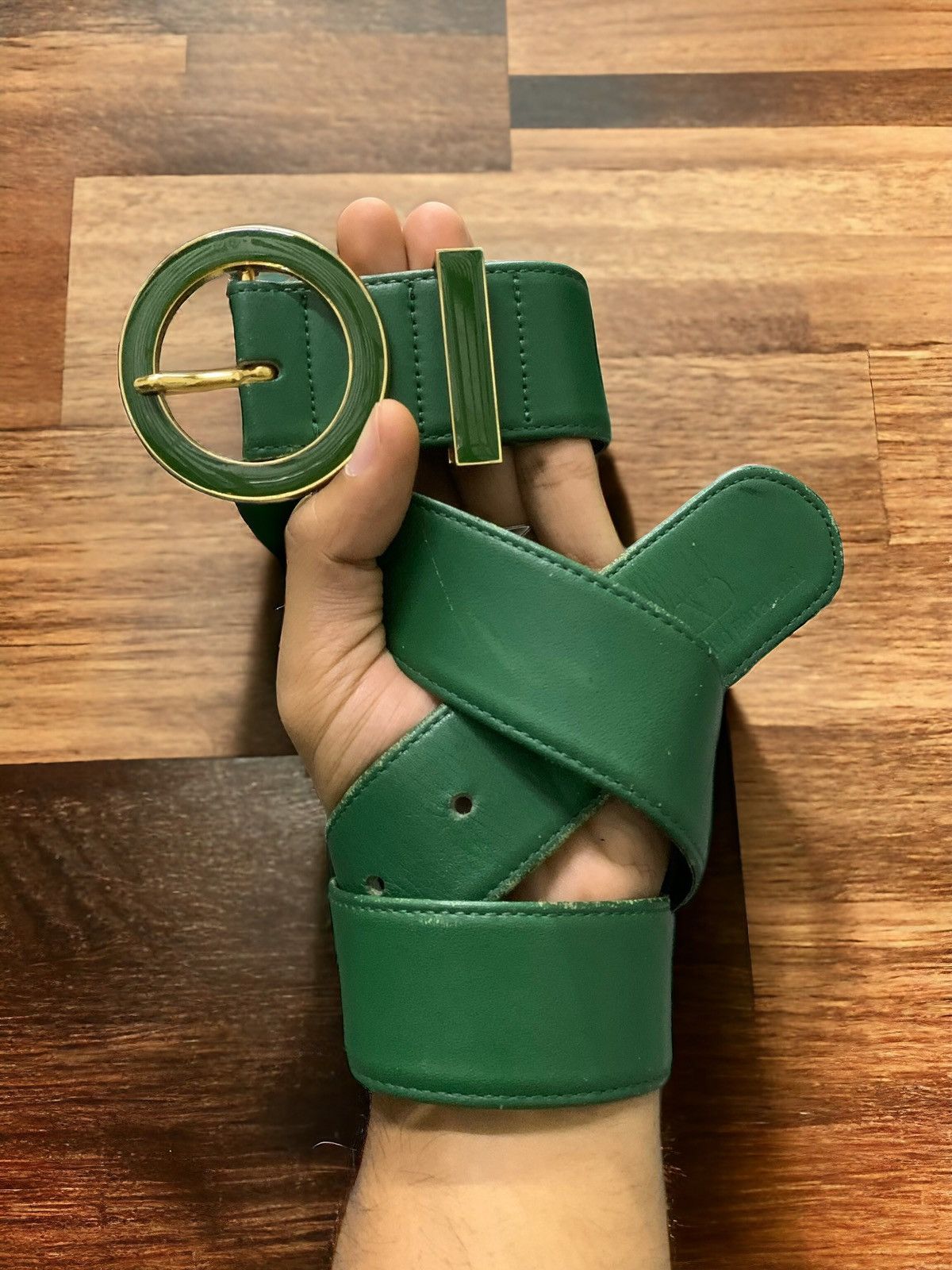 Valentino Garavani Oval Gold Pleated Leather Belt
