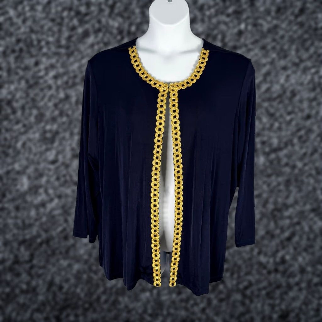 Slinky Brand 2pc Set Maxi Skirt Cardigan Jacket Womens 3X Navy Gold Soutache Set