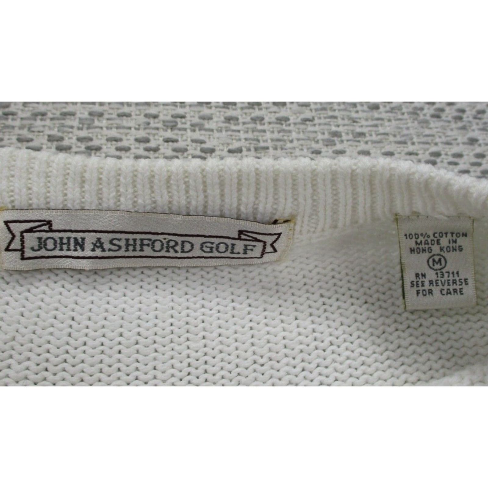 Etro VTG 90s John Ashford Golf Sweater Mens Regular Medium White Argyle Knit Pullover Crew Neck All Seasons Heavyweight ZIP? Size US M / EU 48-50 / 2 - 6 Thumbnail