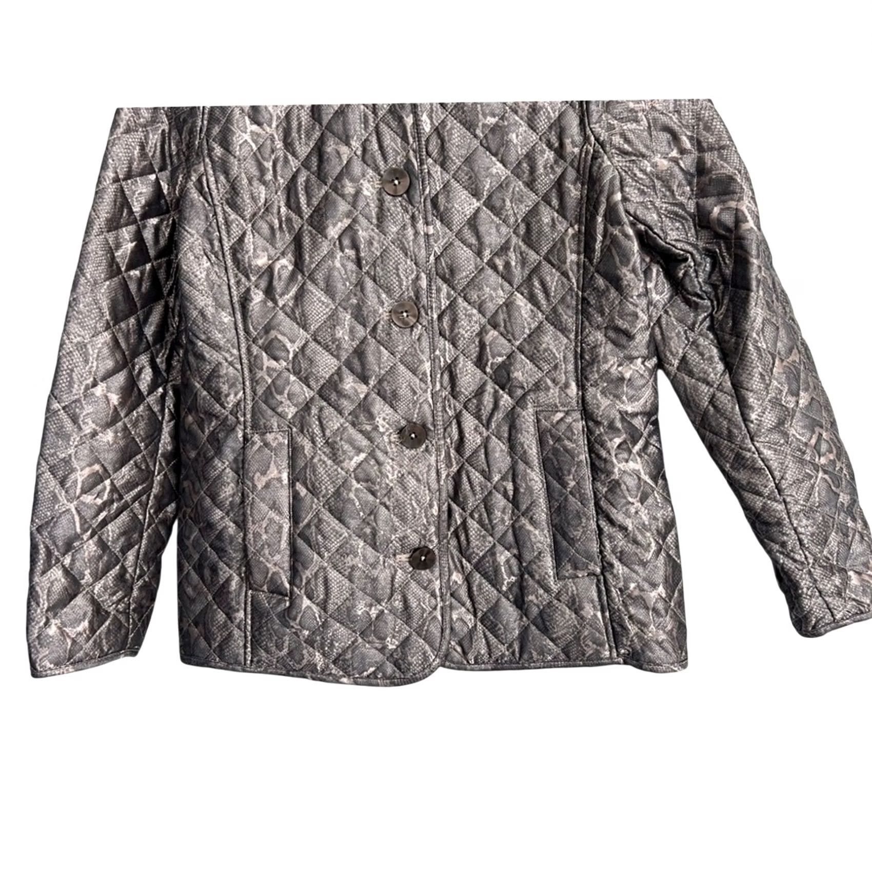 Vintage CHICO'S Women Jacket Coat Quilted Metallic Python Snake Silver Size 2 Regular Fully Lined Elegant Shirt/Jacket Womens Size XS / US 0-2 / IT 36-38 - 3 Thumbnail