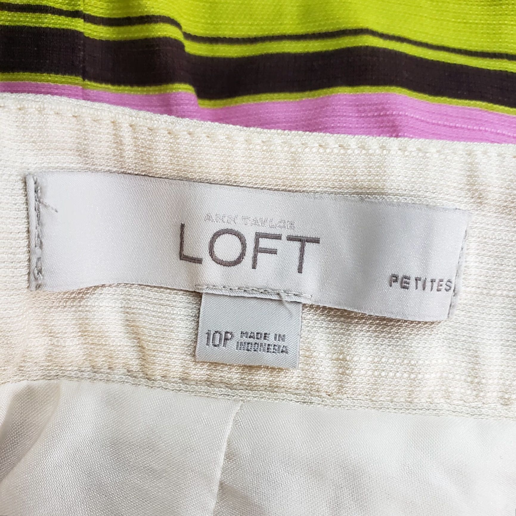 Loft Ann Taylor LOFT Skirt 10P Petite Womens Short A-Line Striped Rayon Zip Cream Red Multicolor Satin? Size 32" / US 10 / IT 46 - 5 Thumbnail
