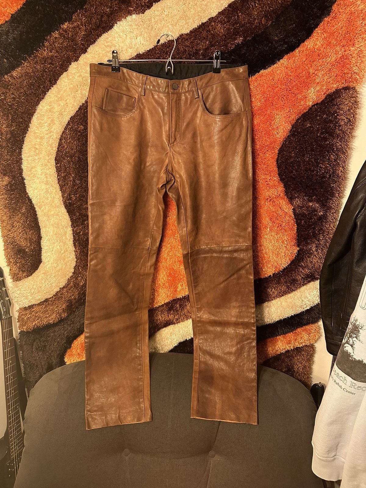 image of Prada Fw17 Brown Lamb Leather Pants, Men's (Size 34)