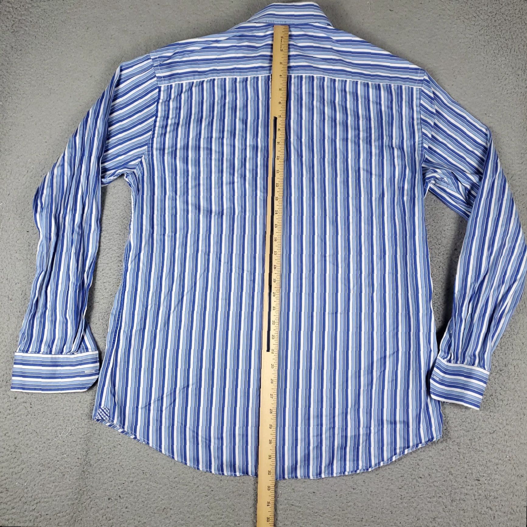 BUGATCHI Bugatchi Uomo Dress Shirt Mens Size 18 Blue Striped Long Sleeve Button Up Classic Casual Modern Size 48R - 3 Thumbnail
