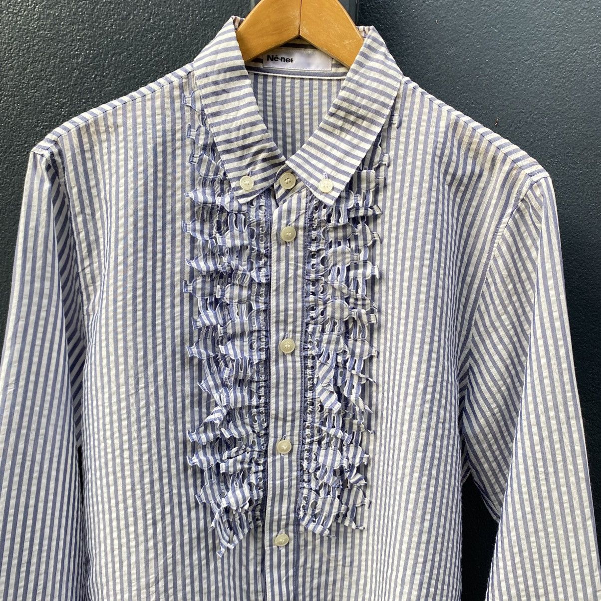 Ne-Net Ne-net Blue and White Striped Ruffle Front Shirt Size US L / EU 52-54 / 3 - 4 Thumbnail