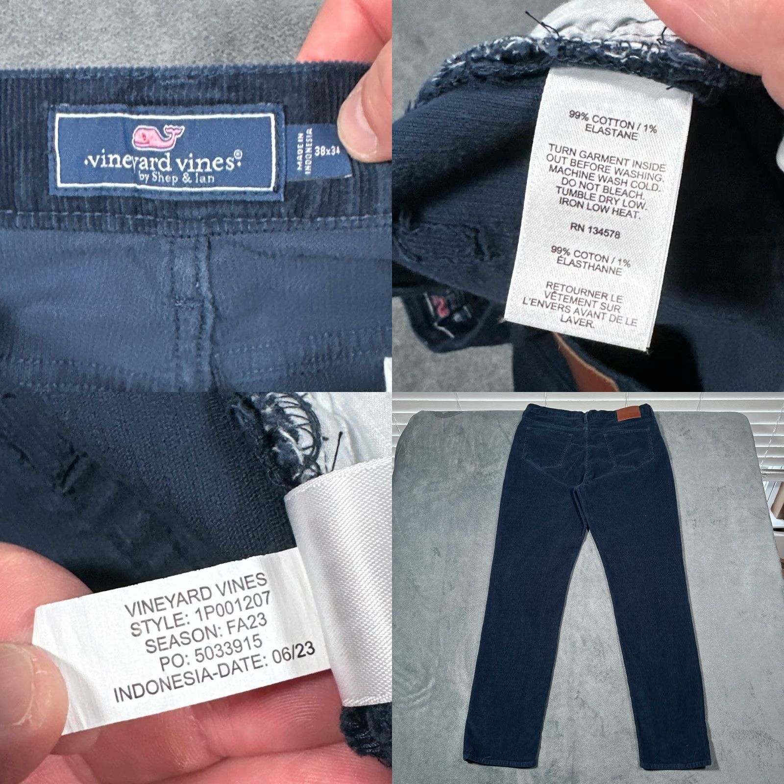 Vineyard Vines Vineyard Vines Corduroy Pants Mens 35x32 Navy Blue Pinwale Stretch Straight Leg Size US 35 - 8 Thumbnail