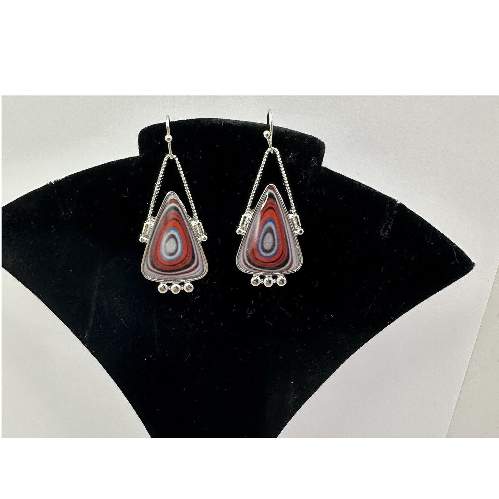 The Unbranded Brand Triangle Spiral Synthetic Gems Dangle Silver Tone Earrings Size ONE SIZE - 4 Thumbnail